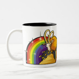 Regenbogen der 1980er mit Capricorn-Ziege Zweifarbige Tasse