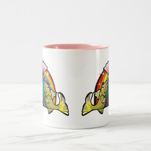 Regenbogen der 1980er mit Fischen Zweifarbige Tasse (Mittel)