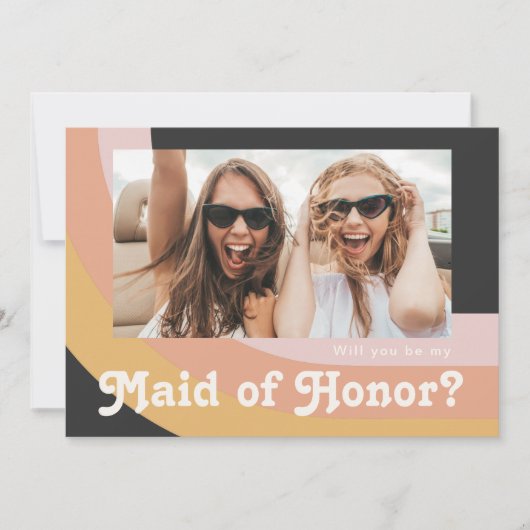 Regenbogen der 70er Jahre | Dunkle Trauzeugin-Kart Einladung (Vorderseite)