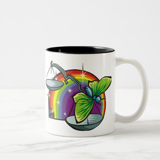 Regenbogen der 80er Jahre mit Libra-Skalen Zweifarbige Tasse (Rechts)