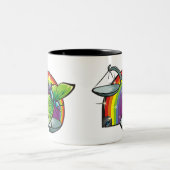 Regenbogen der 80er Jahre mit Libra-Skalen Zweifarbige Tasse (Mittel)