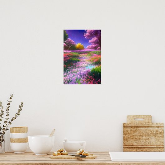 Regenbogen der farbenfrohen Blume im Sumpf Poster (Küche)