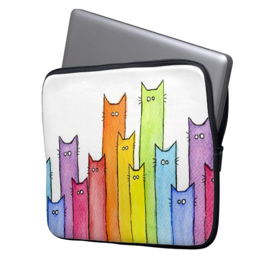 Regenbogen der Katzen-Laptop-Hülse Laptopschutzhülle (Vorderseite Links)