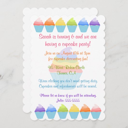 Regenbogen der Kuchen-Einladung Einladung (Vorne/Hinten)