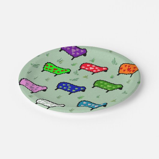 Regenbogen der Schafe Pappteller (Schrägansicht)