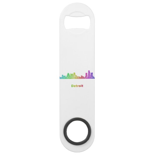 Regenbogen-Detroit-Skyline Speedflaschenöffner (Rückseite)