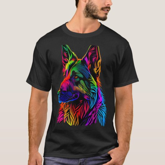 Regenbogen Deutscher Schäferhund Designer T-Shirt (Vorderseite)