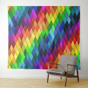 Regenbogen-Diamant-Geometrisches Muster Wandteppich