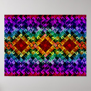 Regenbogen-Diamant-Spirale Abstrakte Geometrische Poster
