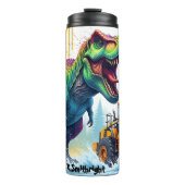 Regenbogen-Dinosaurier-Gelb-Lader-Kollision Thermosbecher (Vorderseite)