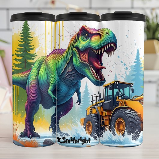 Regenbogen-Dinosaurier-Gelb-Lader-Kollision Thermosbecher