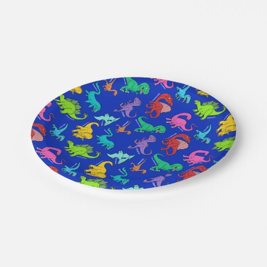Regenbogen-Dinosaurier Pappteller (Schrägansicht)