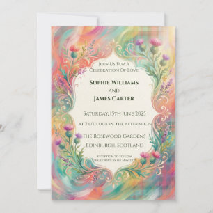 Regenbogen-Distel-Blumen-Hochzeitseinladung Einladung