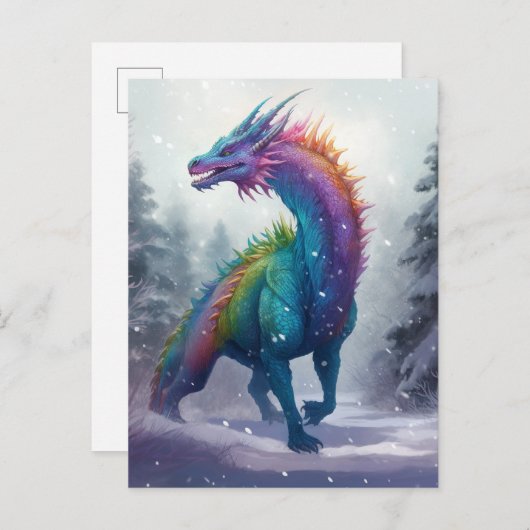 Regenbogen Drache im Schnee Fantasy Art Postkarte (Vorne/Hinten)
