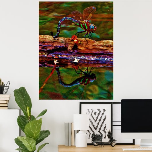 Regenbogen-Dragonfly, Aquamarin und lila Poster (Heimbüro)