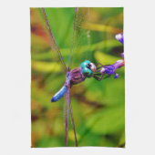Regenbogen-Dragonfly und Blume Geschirrtuch (Vertikal)