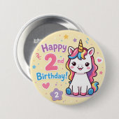 Regenbogen-Einhorn 2. Geburtstagsfeier Button (Vorne & Hinten)