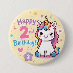 Regenbogen-Einhorn 2. Geburtstagsfeier Button
