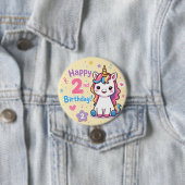 Regenbogen-Einhorn 2. Geburtstagsfeier Button (Beispiel)