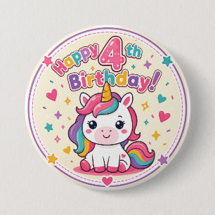 Regenbogen-Einhorn 4. Geburtstags-Zauber-Papierpla Button