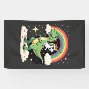 Regenbogen-Einhorn auf T-Rex - Dinosaurier Jungen Banner