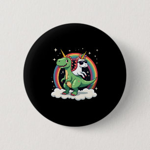Regenbogen-Einhorn auf T-Rex - Dinosaurier Jungen Button