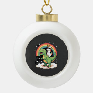 Regenbogen-Einhorn auf T-Rex - Dinosaurier Jungen Keramik Kugel-Ornament