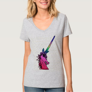 Regenbogen-Einhorn-Cameo-Emblem-Grafik-T-Shirt T-Shirt