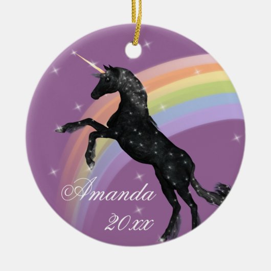 Regenbogen-Einhorn-Fantasie Keramik Ornament (Vorne)