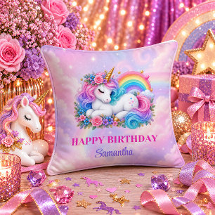 Regenbogen Einhorn Geburtstagsmädchen Fantasy Trau Kissen