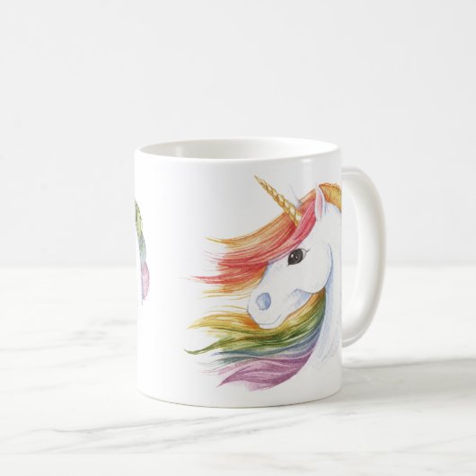 Regenbogen-Einhorn Kaffeetasse (VorderseiteRechts)