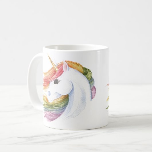 Regenbogen-Einhorn Kaffeetasse (Vorderseite Links)