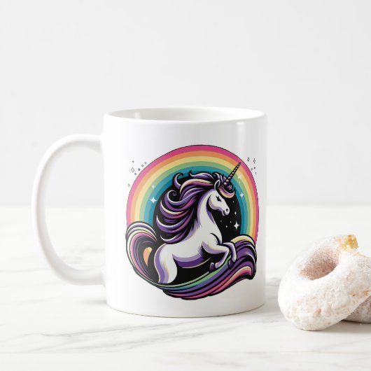 Regenbogen Einhorn Kaffeetasse (Mit Donut)