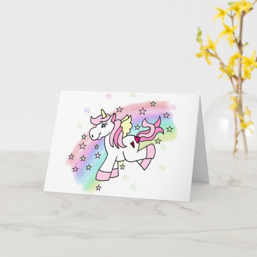 Regenbogen-Einhorn Karte (Gelbe Blume)