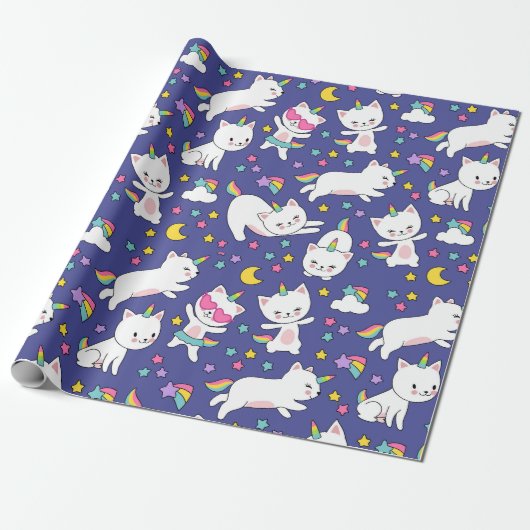 Regenbogen-Einhorn-Kätzchen Geschenkpapier (Ungerollt)