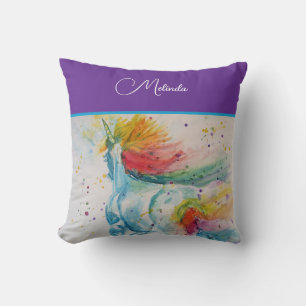Regenbogen Einhorn Lila Wasserfarbe Mädchen Geburt Kissen