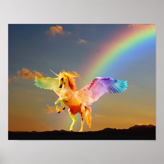 Regenbogen Einhorn Pegasus Poster Zazzle De