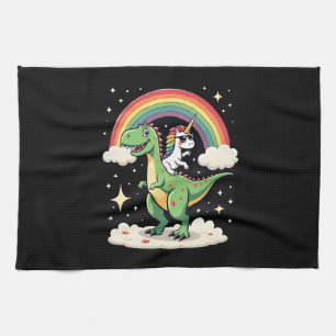 Regenbogen-Einhorn reitet auf T-Rex - Dinosaurier Geschirrtuch