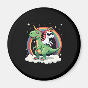 Regenbogen-Einhorn reitet auf T-Rex - Dinosaurier Magnet
