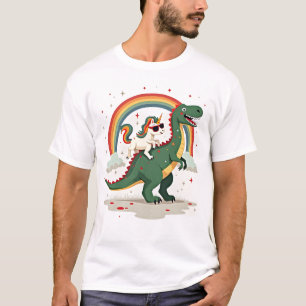Regenbogen-Einhorn reitet auf T-Rex - Dinosaurier  T-Shirt