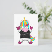 Regenbogen Einhorn Rocker Postkarte (Stehend Vorderseite)