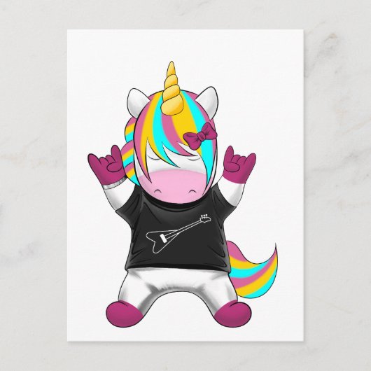 Regenbogen Einhorn Rocker Postkarte (Vorderseite)