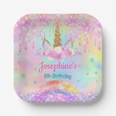 Regenbogen Einhorn rosa aqua Geburtstag quadrat Pappteller (Vorderseite)
