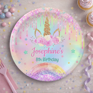 Regenbogen Einhorn rosa aqua Geburtstag rund Pappteller