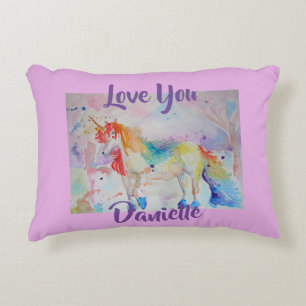 Regenbogen-Einhorn Rosa Mädchen-Kinderzimmer-Liebe Dekokissen