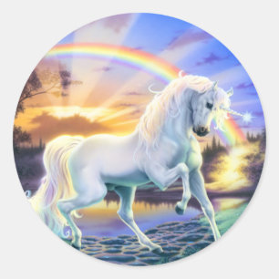 Regenbogen-Einhorn Runder Aufkleber