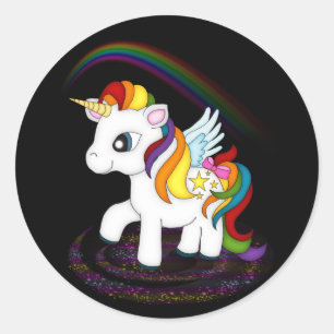 Regenbogen-Einhorn Runder Aufkleber