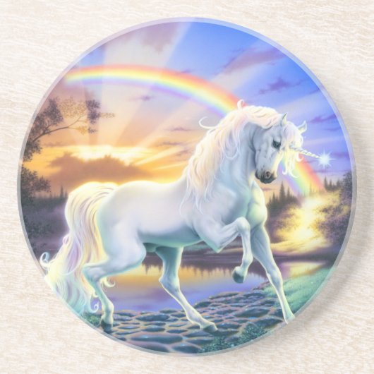 Regenbogen-Einhorn Sandstein Untersetzer (Vorne)