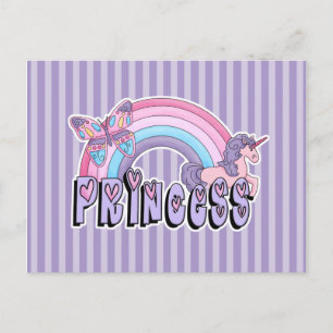 Regenbogen-Einhorn-Schmetterling-Prinzessin-Design Postkarte