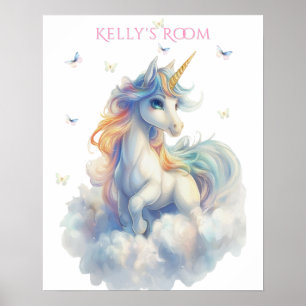 Regenbogen-Einhorn-Schmetterlinge Poster